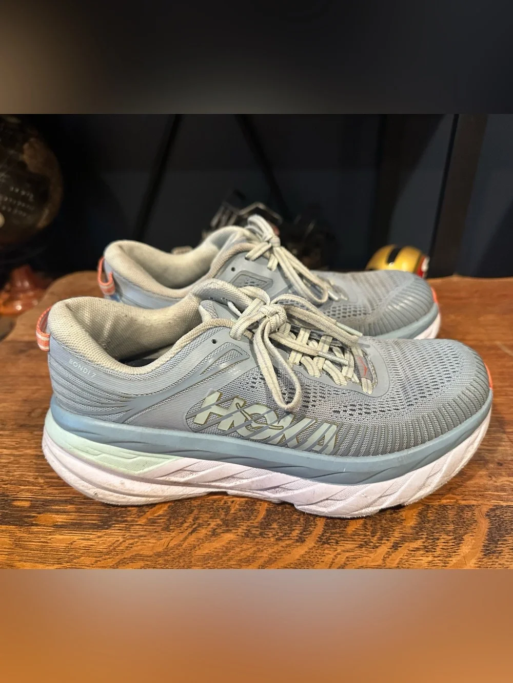Hoka One One Women's Light Gray and Coral Running Shoes